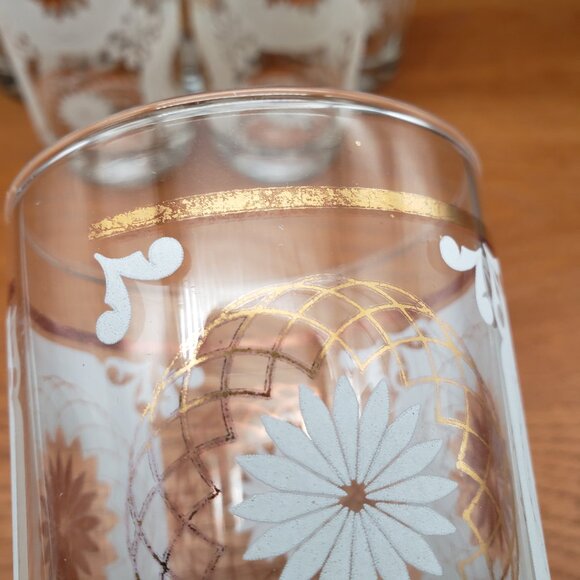 Libbey Frosted Daisy Gold Highball Glass Set 6 Vintage Mid Century Barware - Picture 14 of 14